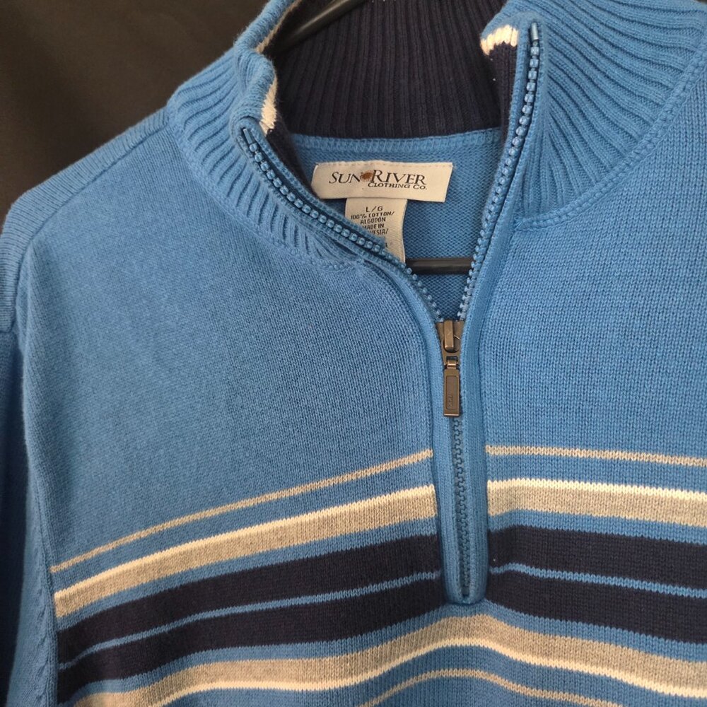 Sun River Mens Quarter Zip Soft Knit Blue Stripe Sweater Size Large - Picture 4 of 6